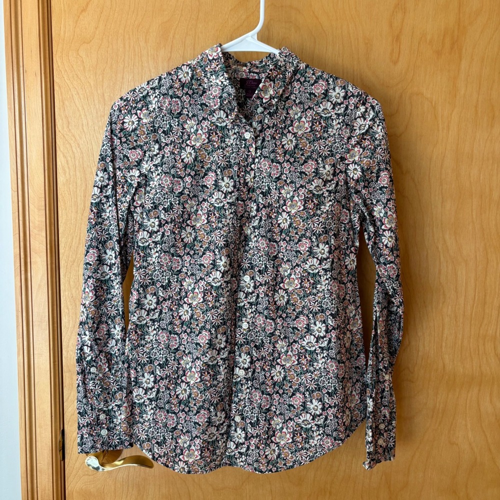 J.Crew Button Down Shirt Women 0 Navy Pink Liberty Fabric Floral L0596 SP19